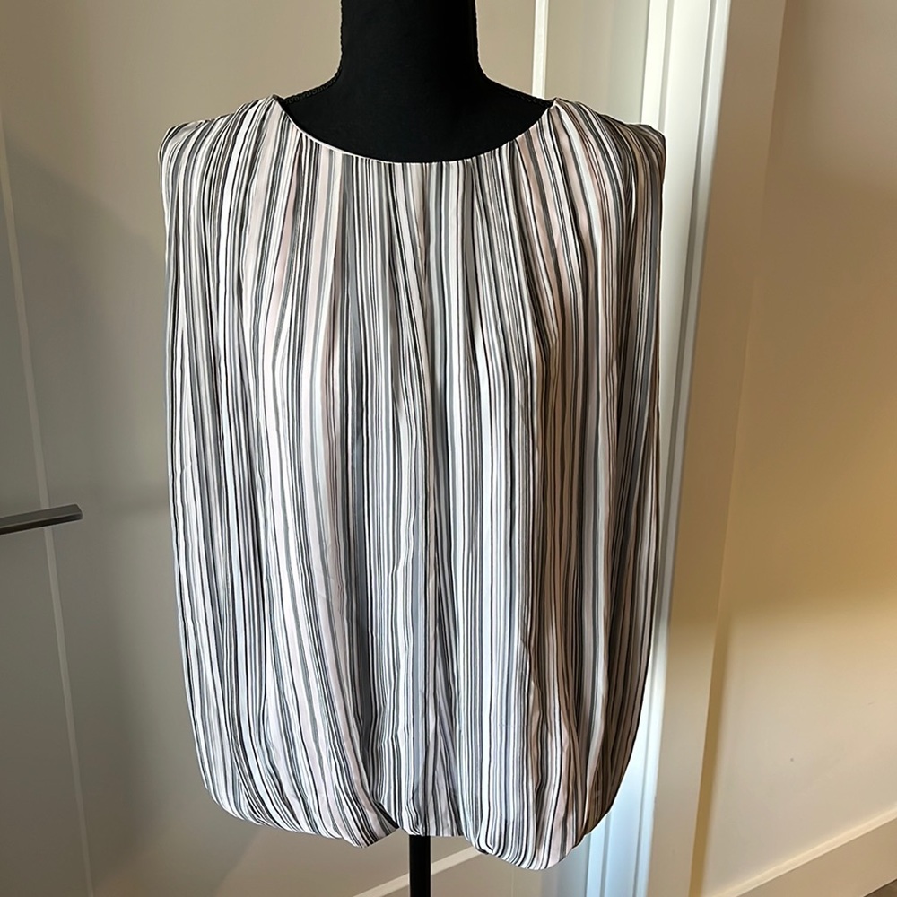 Light pink/ White Sleeveless Blouse with grey and black strips
